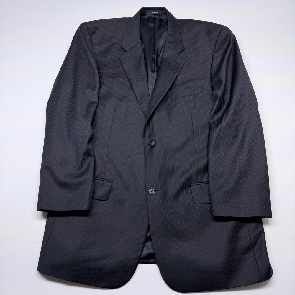Turnbury Mens Navy Blue Pinstripe 100% Wool 2 Button Blazer Suit Jacket 43L Long